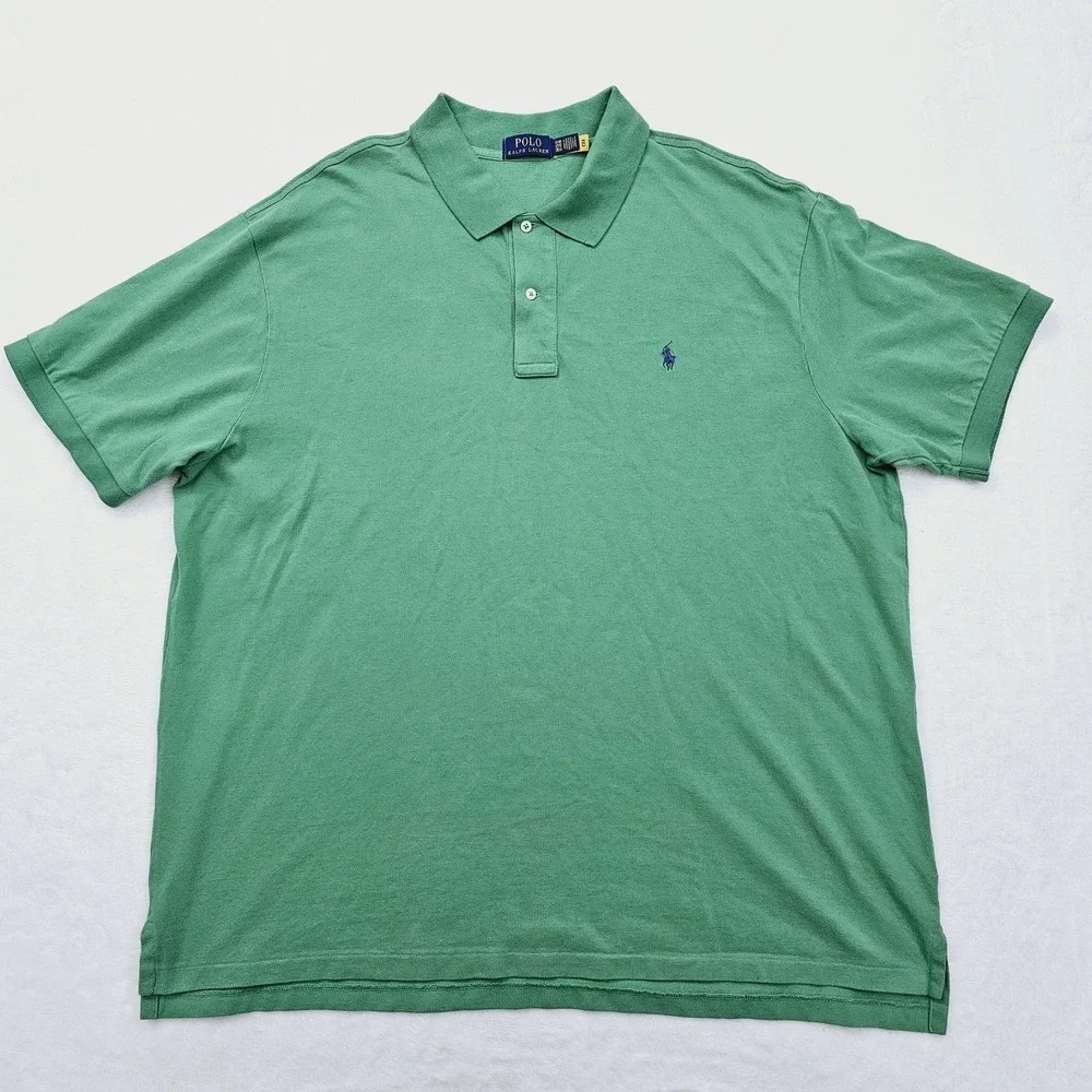 Polo‎ Ralph Lauren Polo Shirt Mens 3XB Green Blue Pony Logo Cotton Pique Preppy